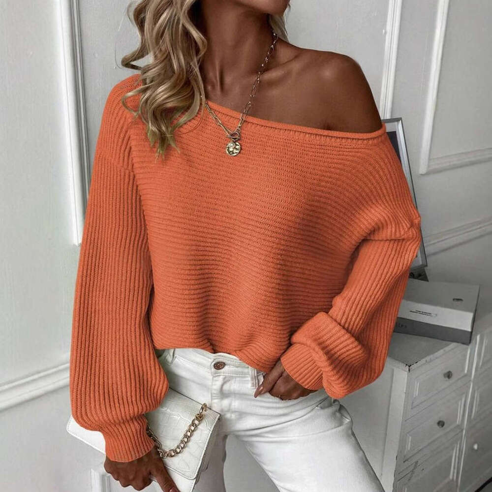 European American And Winter Knitwear Clothing, Autumn Women's Casual One Necked Off Shoulder Solid Color Versatile