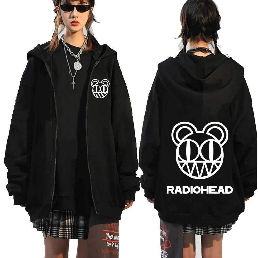 Rock band Radiohead Zipper Hoodie Mens Fashion Retro Zipper Sweatshirt Punk Hip Hop Super Dalian Hoodie Jacket Coat X241216
