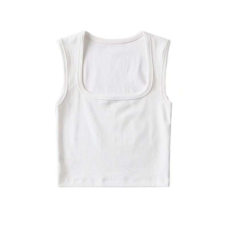 European and American INS summer sexy slim fit deep square neck vest women's short exposed navel tight solid color sleeveless top small T trend 2