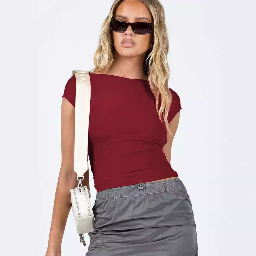 European And Ameran Fashion Summer Sexy Backless Nylon Moisture Wking Comfortable Breathable Short Sleeved Slim Fit BM Top T-Shirt Fashionable Quality