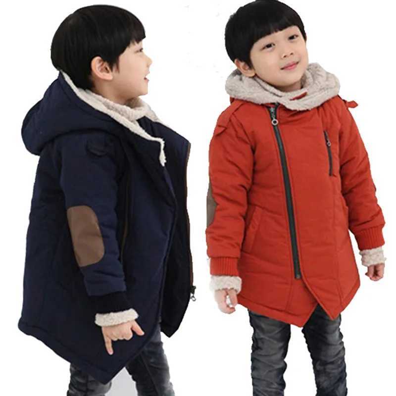 Winter Thick Boys Jackets 2023 New Warm Clothes Children Jacket Plus Velvet Padded Jacket Boy Hooded Jackets Mid-length SnowsuitXJ241214