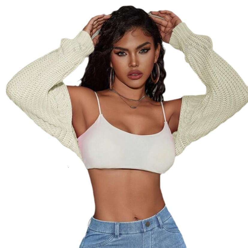 European And American Sexy Round Neck Fashionable Ribbed Style Shoulder Sleeves Short Collar Clothes For Autumn Women