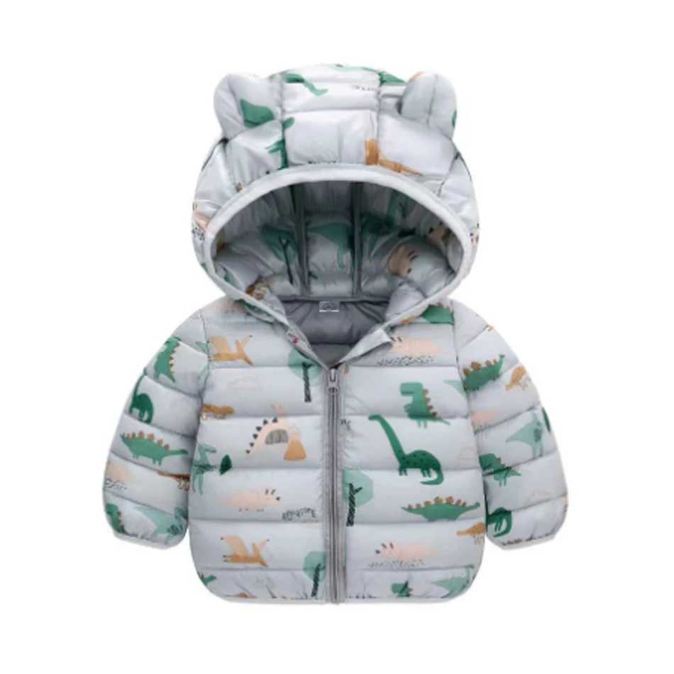 Children Boys Baby Hooded Lightweight Down Jackets Warm Outerwear Autumn Kids Girls Coats Dinosaur Print Casual ClothingXJ241214