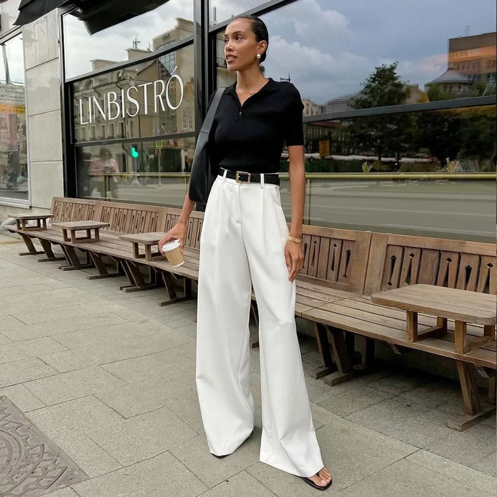 Lightweight white womens wide leg pants with spring and autumn temperature Versatile Commuting casual high waisted straight 241212