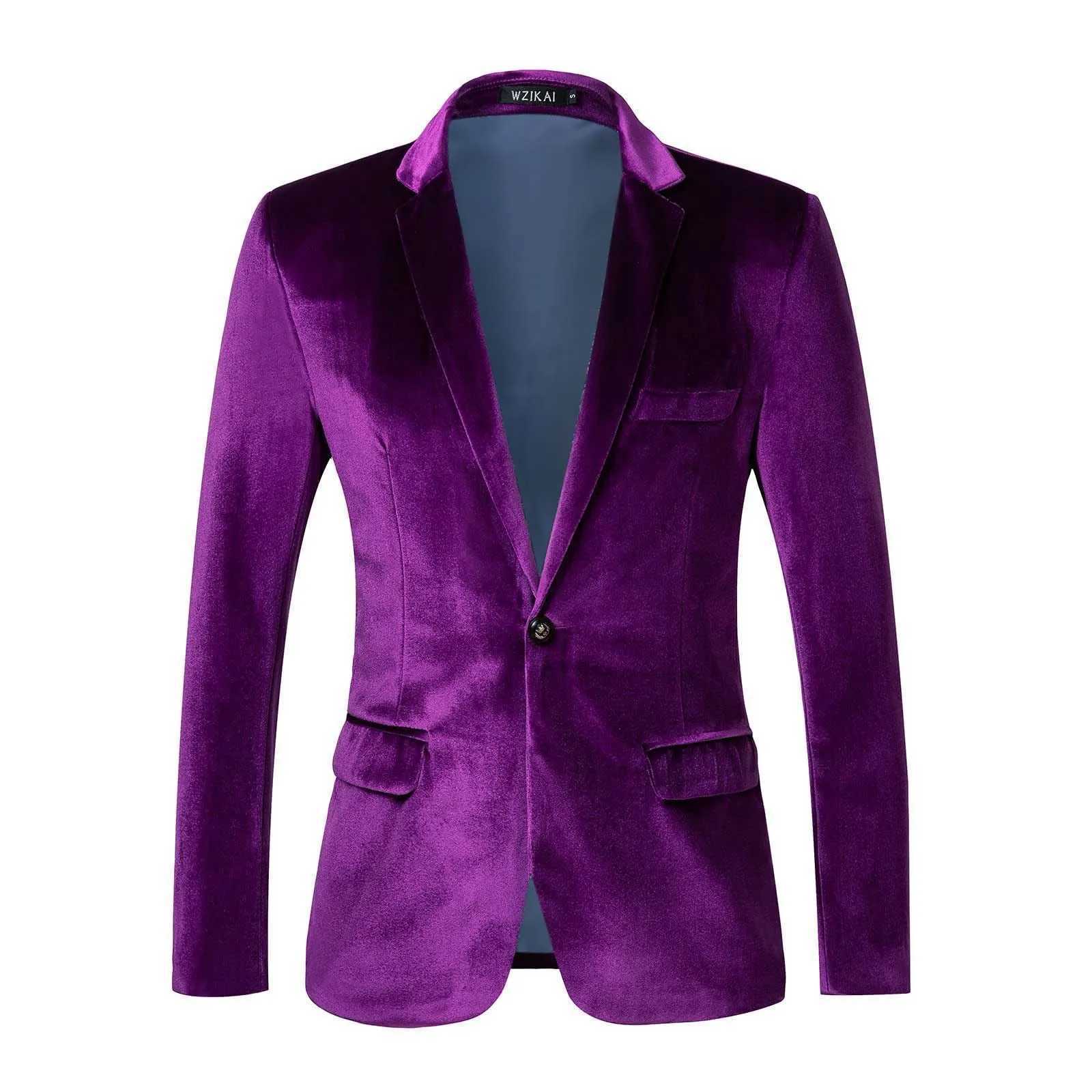 Men Blazer Shiny Purple Velvet Jacket Suit Spring New Slim Fit Club Party Wedding Dress Blazers Outerwear Tuxedo Groom Banquet W241216