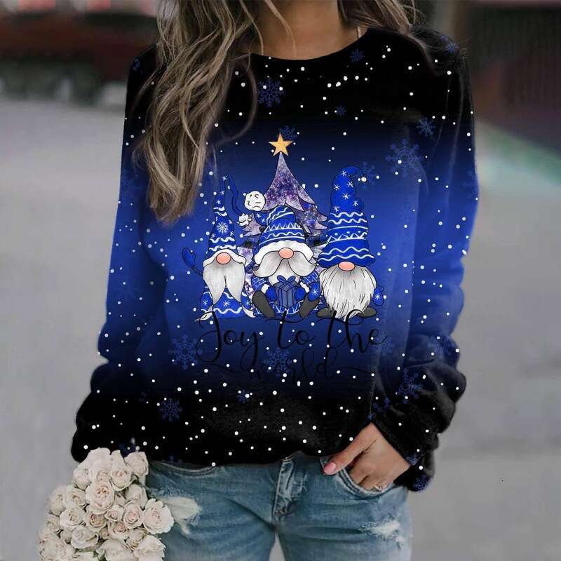 European and American Women's Christmas Theme Printed Loose Knitted Long Sleeve t 2024 New Casual Fashion Trendy Clothing
