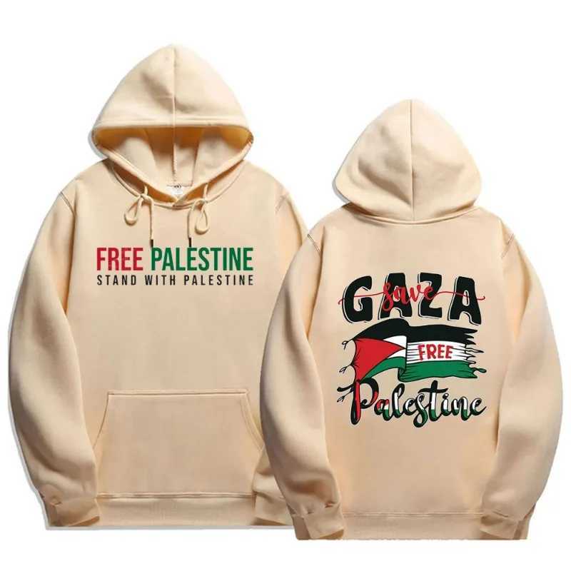 Palestinian hoodie fashionable and comfortable loose hoodie retro Harajuku unisex printed sportswear mens fashion winter latte X2412161