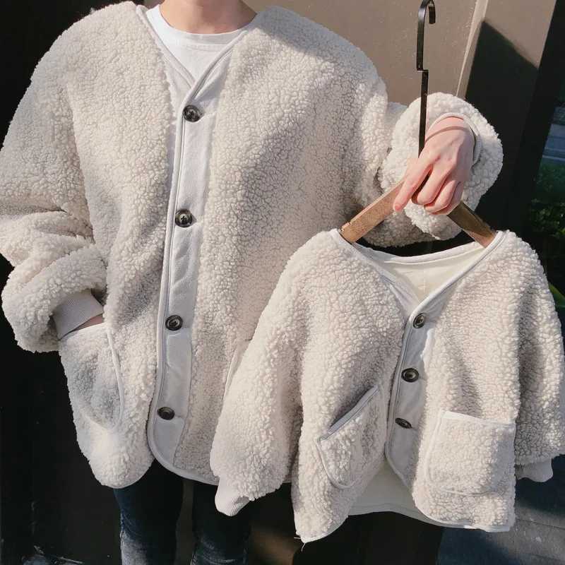 Parent-Child Clothes Boys Mother Girl Jacket Lamb Wool Velvet Padded Jacket Fall Winter Korean Cardigan Warm Childrens CoatXJ241214