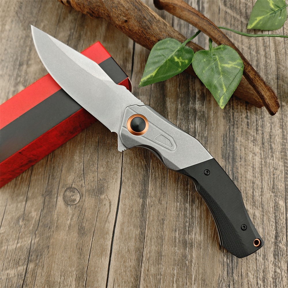 KS 2075 Payout Assisted Flipper Folding 3.5 Stonewashed D2 Clip Point Blade Black G10 with Stainless Steel Bolster Handle Outdoor Hunting Hiking Knife