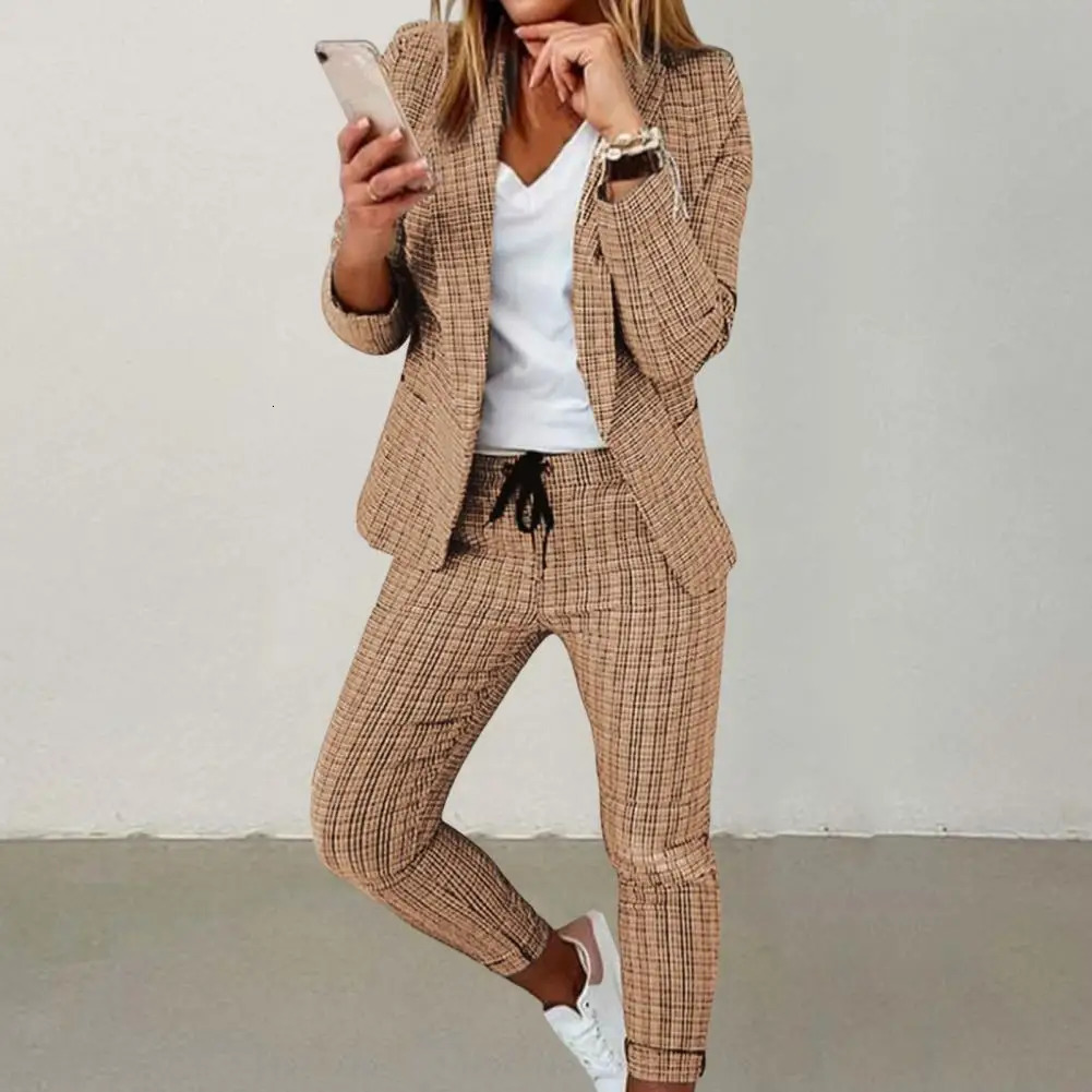 Womens ultrathin fit twopiece open seam womens jacket pants set OL style business travel 241212