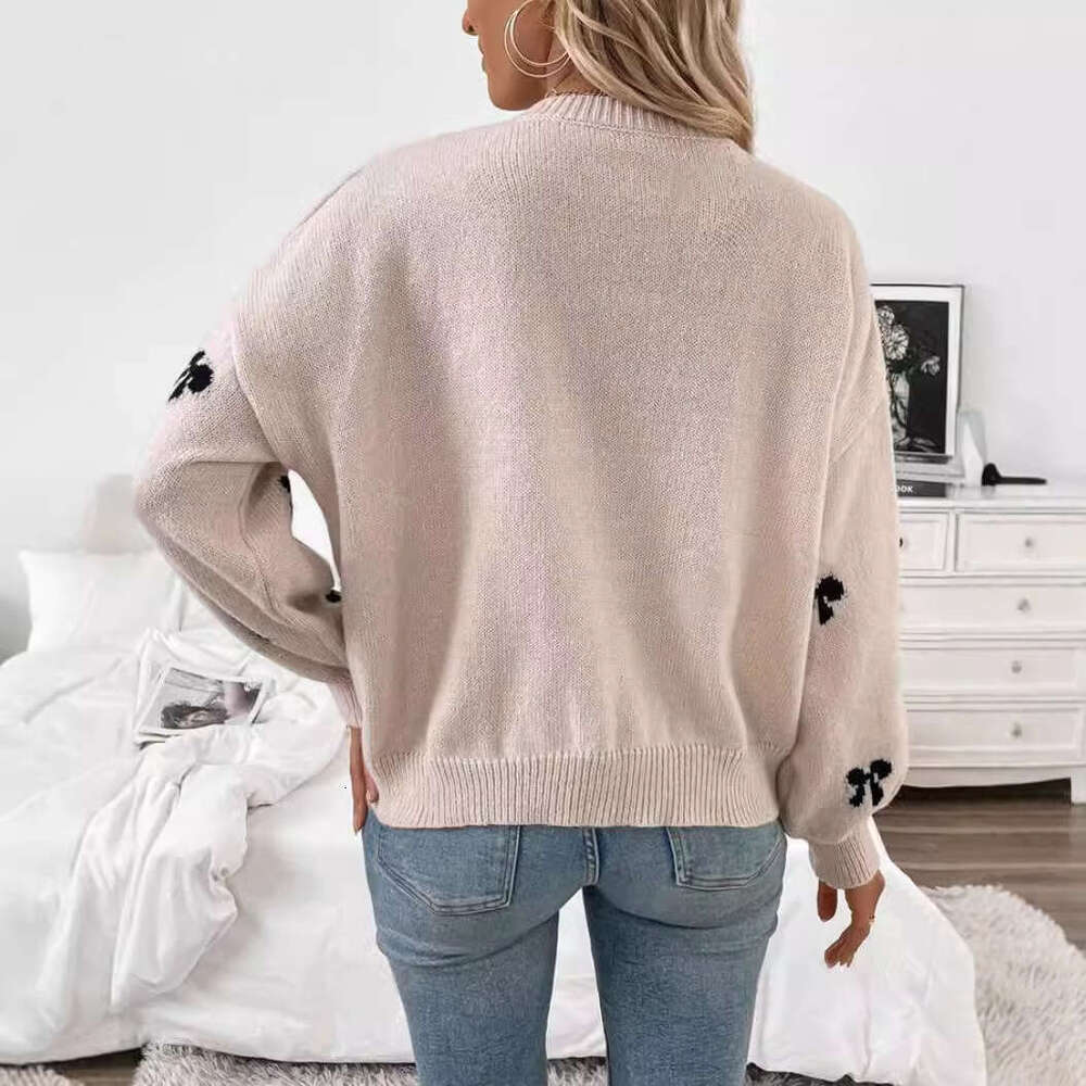 European And American Independent Station Bow Jacquard Clothes Autumn Simple Design Sense Women's Sweater