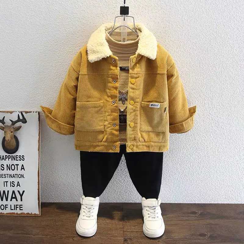 Girls winter thick warm jacket Korean boys and girls wearing lamb wool outerwear thick corduroy cotton jacketXJ241214
