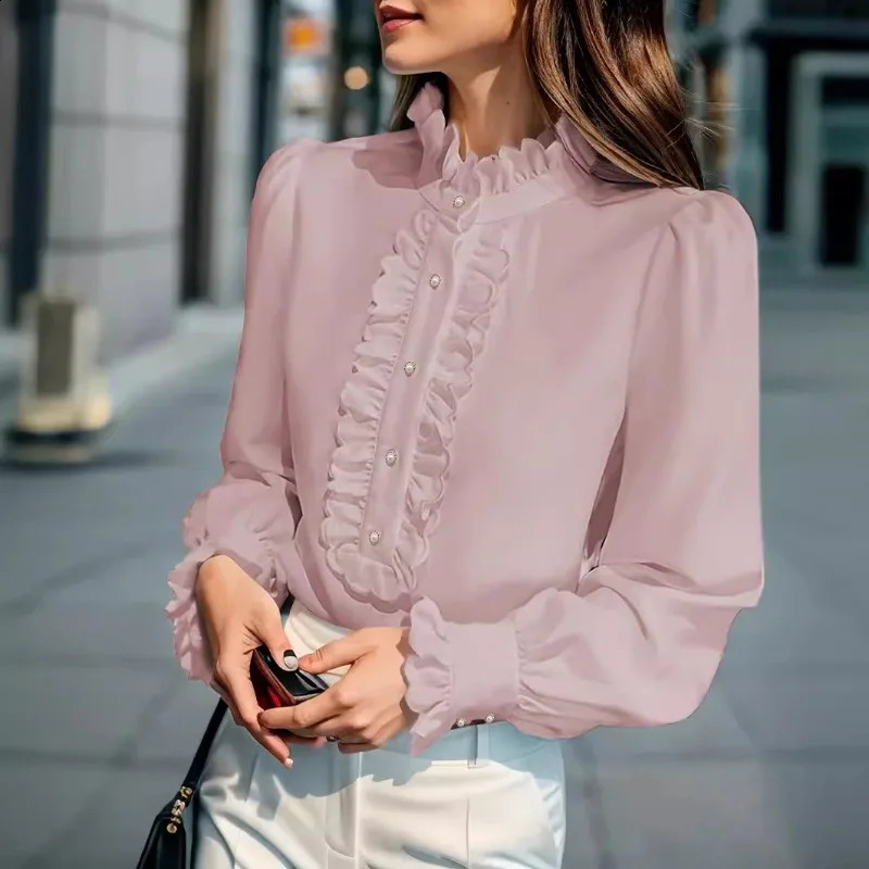 OL Ladies Comfortable Latest Office Womens Work Commuting Tops European American Famale Shirts Ruffles Elegant Fashion Blouse 241213
