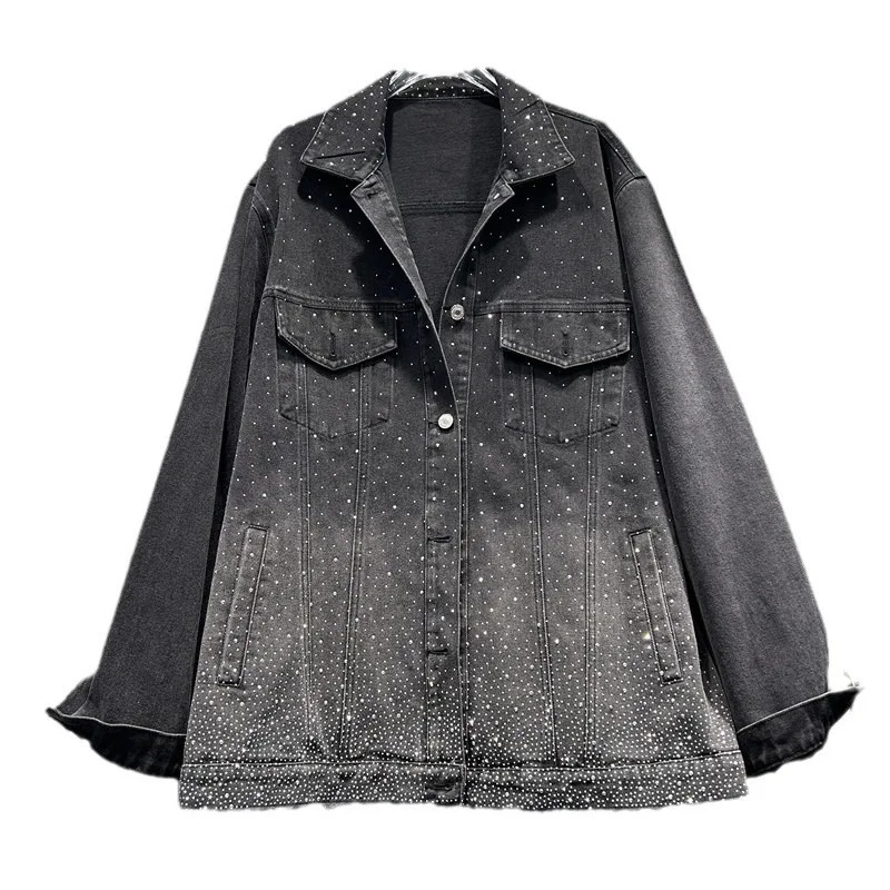 Korean loose single chest diamond denim jacket gradient color retro style womens jeans jacket 2024 autumn 16U8298 241209