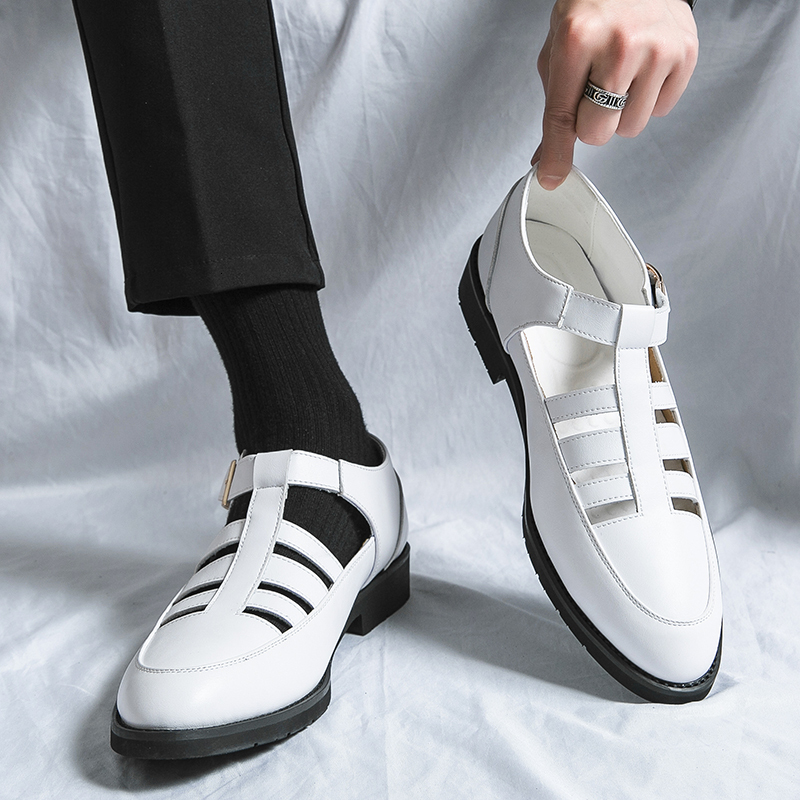 2024 Summer New Fashion Breathable Leather Garden Men's Outdoor Casual Driving Italy Style White Shoes Black