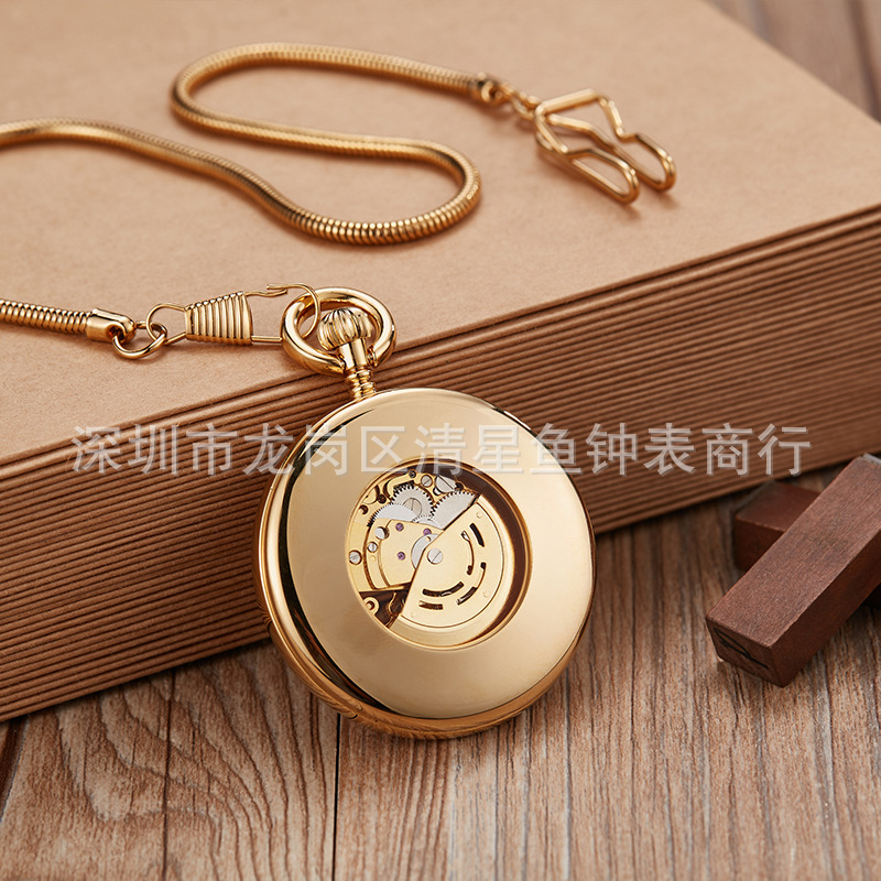 Outer Roman Font Round Snake Chain Automatic Mechanical Pocket Watch Dial Diameter 49mm Thickness 12mm Antique Gift Mechanical Pocket Watch 004