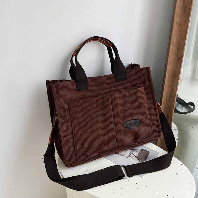 Canvas bag, women's large capacity bag trendy and versatile striped velvet crossbody bag, wide shoulder strap handbag, tote bag 241215