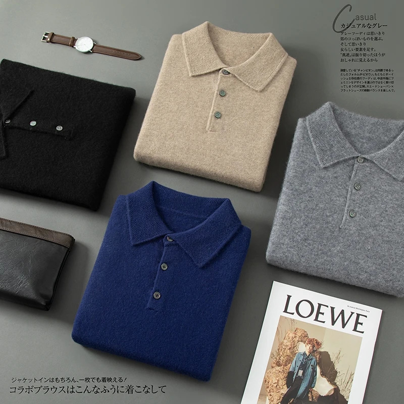 Zocept s autumn and winter soft knit shirt solid color lapel cashmere sweater mens zipper 241211