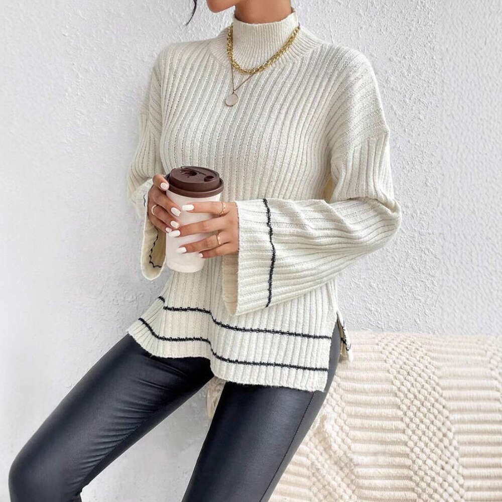 Autumn Clothes, Women's Knitted Sweaters, European And American Casual Splicing, Contrasting Colors, Loose Long Sleeves, Fashionable Quality, Cla