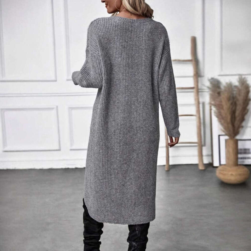 European And American Autumn Clothes Women's Knitted Sweater Long Loose New Dress Jacket