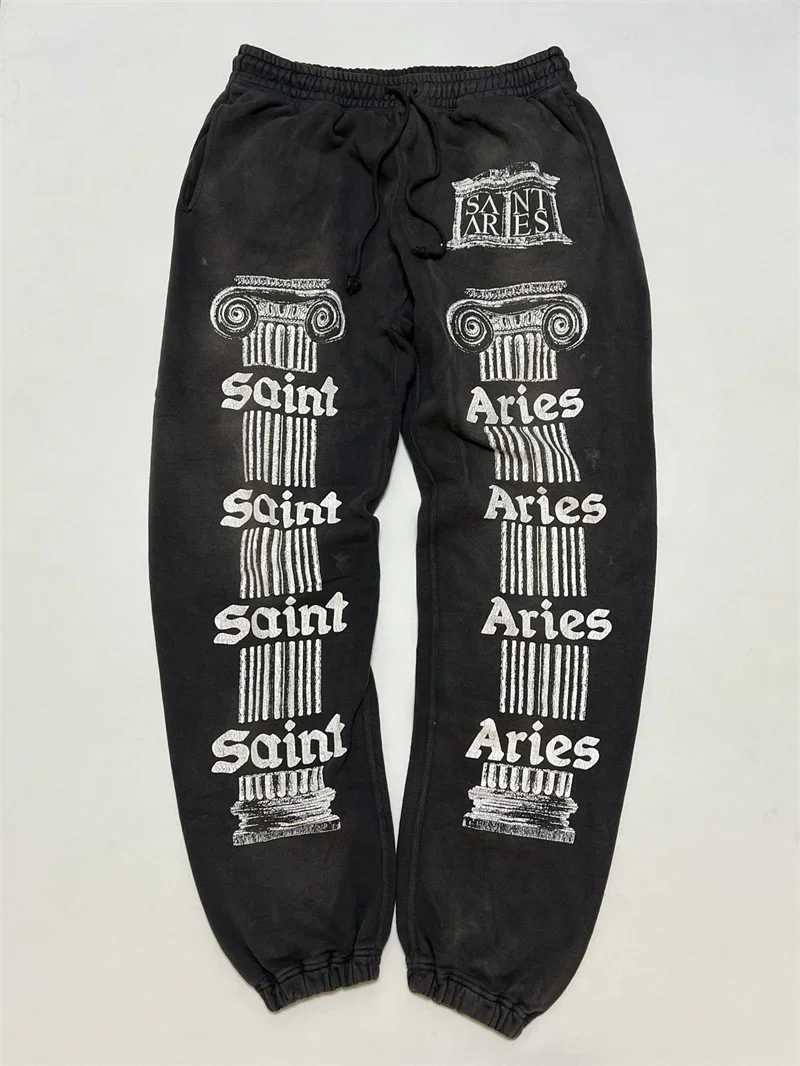 2024 SS Black Wash Saint Michael Aris Mens Sports Pants 1 1 Best Quality Jogger Sportswear Set X241216