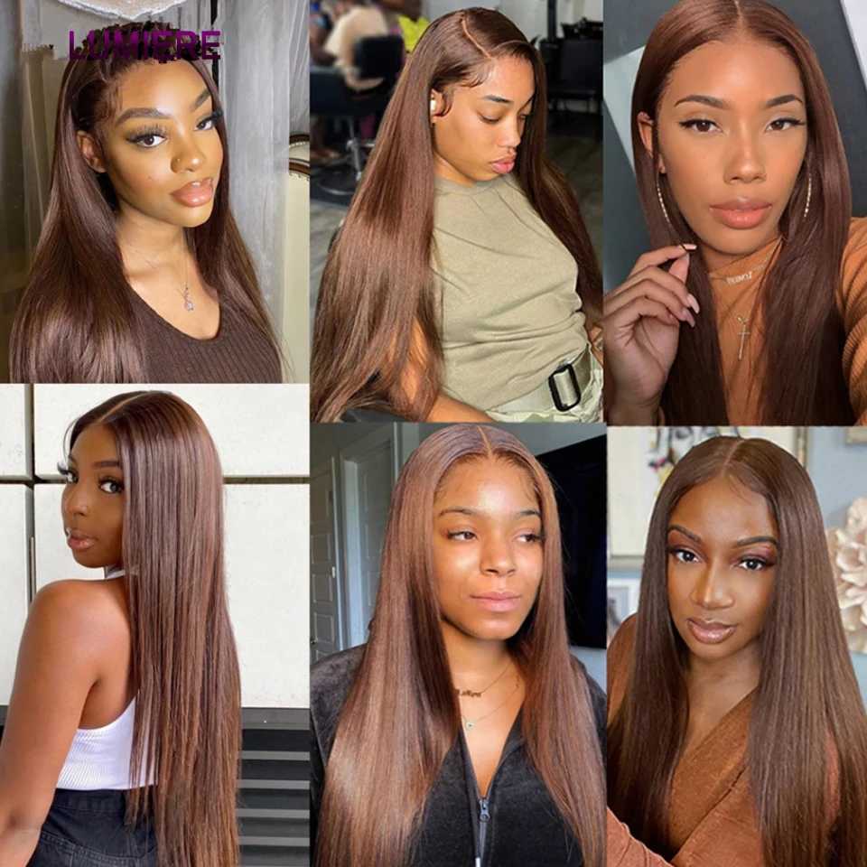 #4Chocolate Dark Brown Bone Straight Human Hair Weave Bundle Deal with Clo Forntal HD Lace Ombre Colored Bundle With CloXJ250120