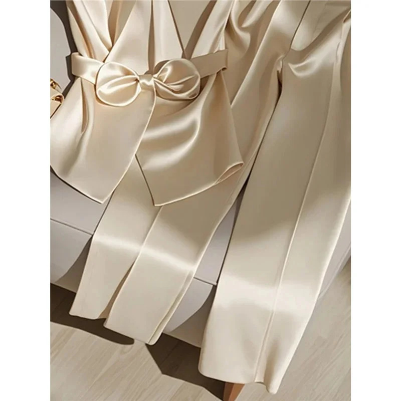 Bowknot Champagne Color Suit Womens Spring Summer Fashion perfume Style Sleeveless Tie Top Pants Professional 241212