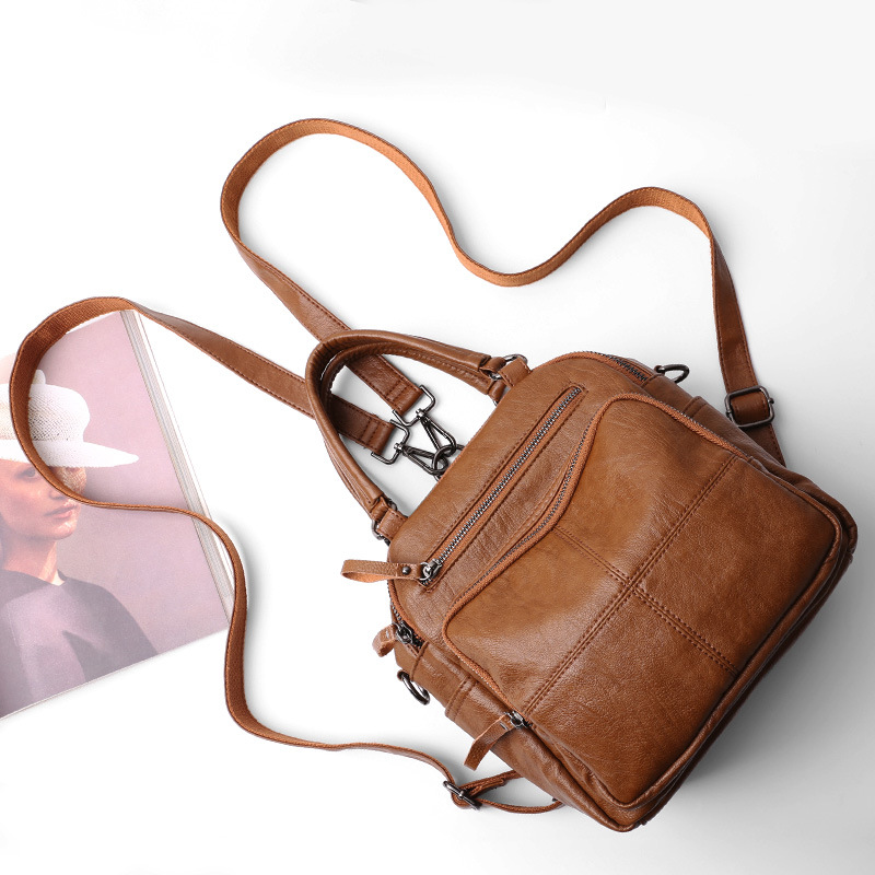 Soft leather backpack women 2025 new fashion casual female bag crossbody single shoulder handbag with retro small backpack
