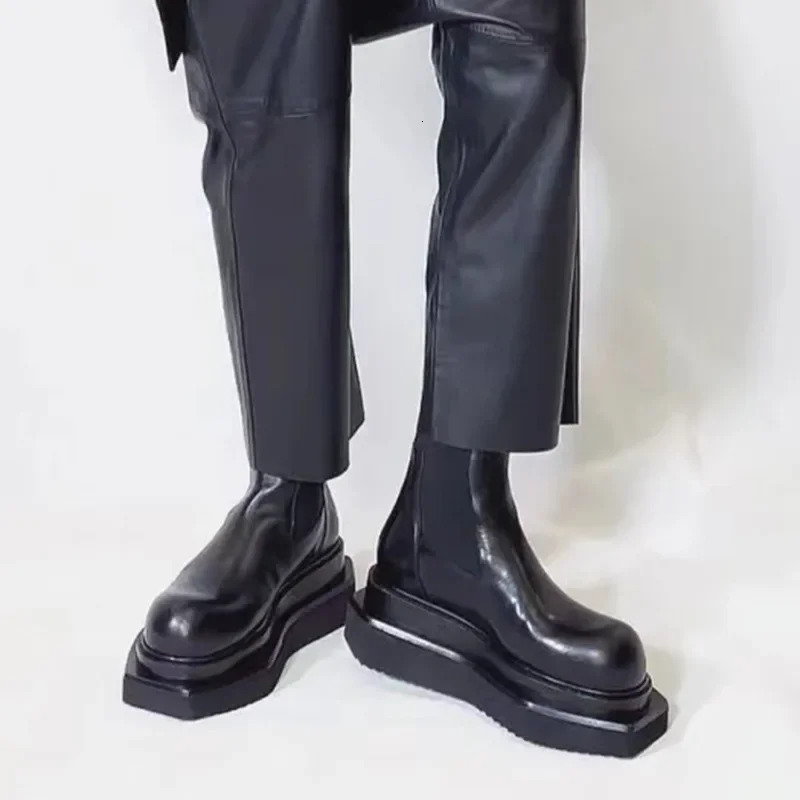Men Thick Sole Platform Ankle Leather Street Fashion Women Biker Boots Outdoor Work Shoes