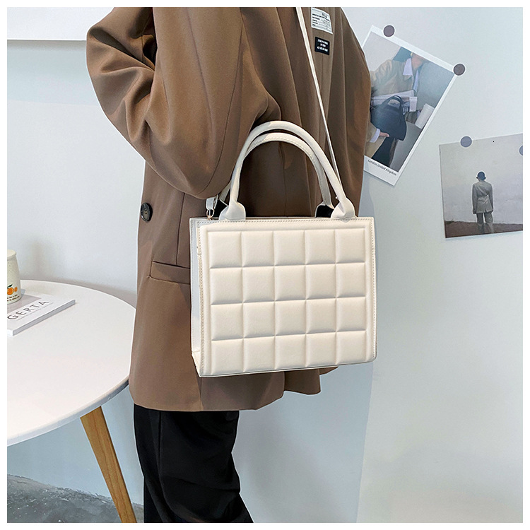 New Handbag Designer Women's Shoulder Bag Fashion Grid PU Leather Crossbody Bag Square Small Top Handle Bag Handbag
