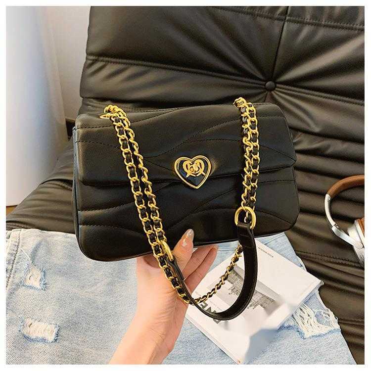 Premium texture heart embroidered small square bag niche light luxury design new summer chain shoulder crossbody bag