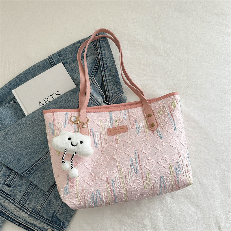 Free shipping designer bags for womens Embroidered tote bag black white blue pink Fashionable and versatile With hanging decorations