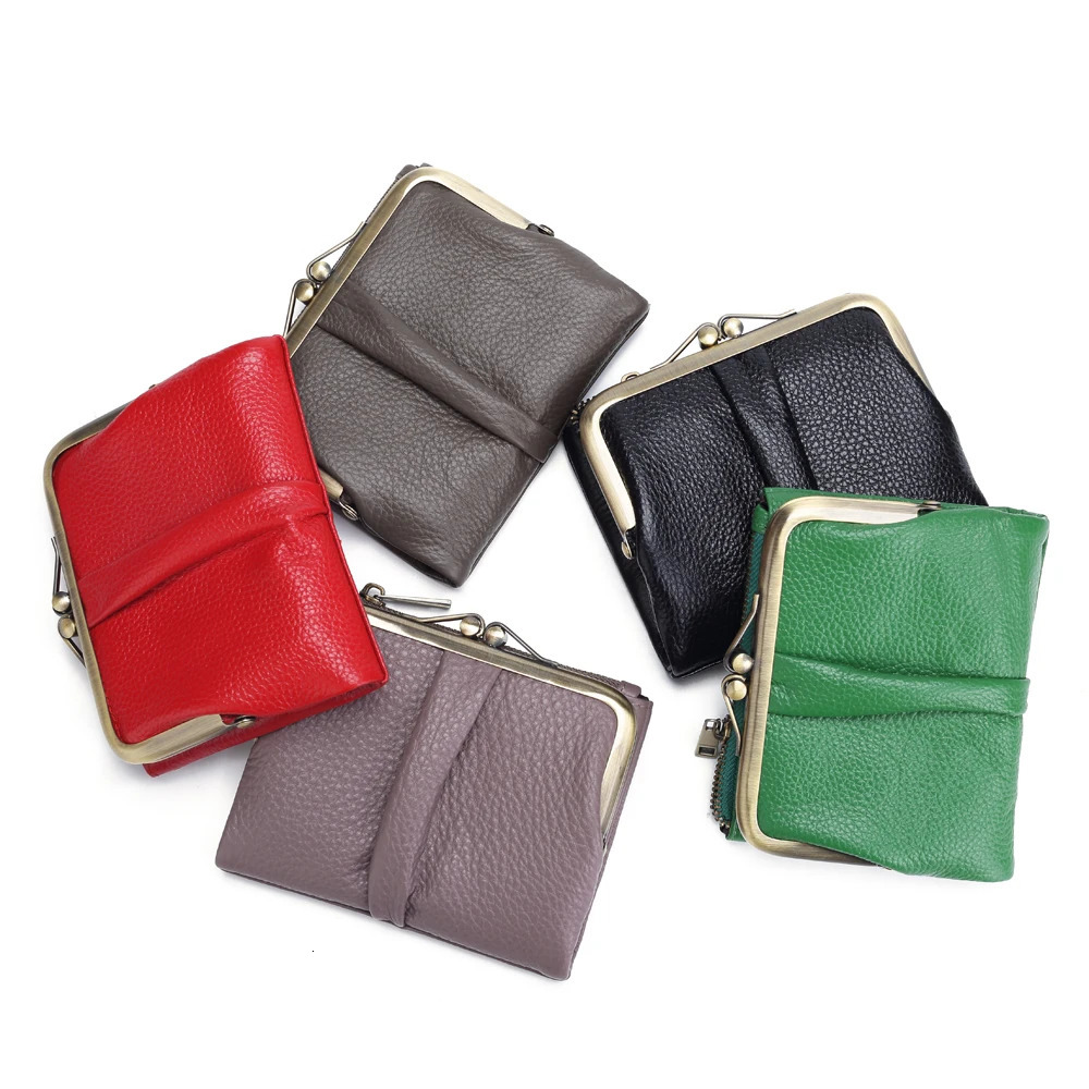 Annmouler Leather Wallet Short Leather Wallet Womens Coin Wallet Small Money Bag Womens Cow Pickup Bracket 241212