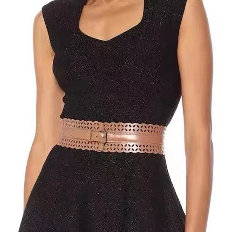 Bohemian style openwork waist seal ethnic style genuine leather wide silver buckle belt womens laser cut pattern 241216