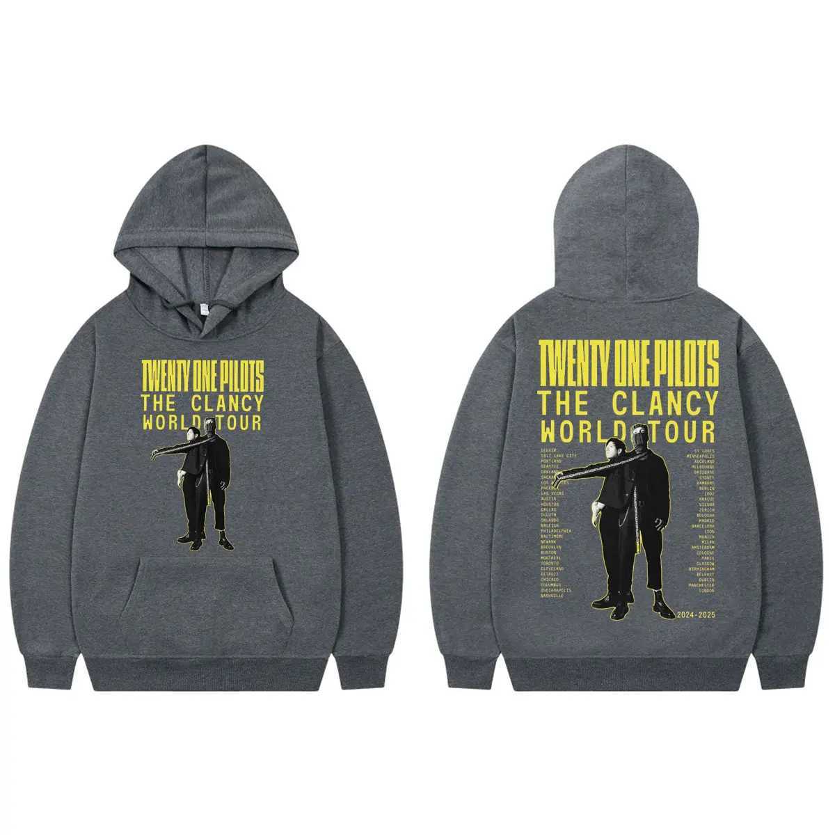 Rock Band 21 Pilots Double sided Graphic Hoodie Clancy World Tour 2024 Sportswear Mens Retro Fashion Zipper X241216