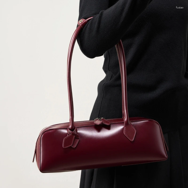 Genuine Leather Underarm Shoulder Bags for Women Korean Designer Tote with Long Handle - hot Sausage Style Ladies Handbag