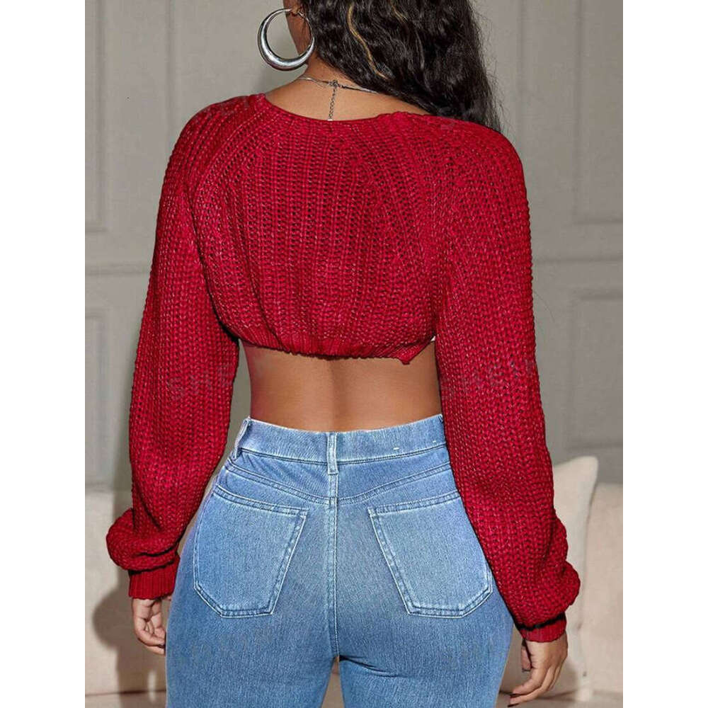 European And American Sexy Round Neck Fashionable Ribbed Style Shoulder Sleeves Short Collar Clothes For Autumn Women