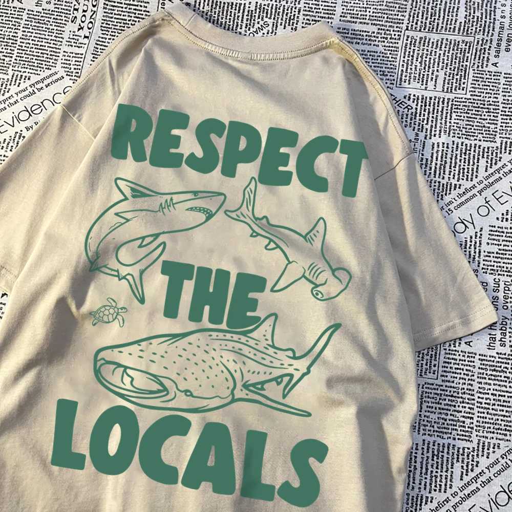 Respect The Locals Marine Animals Men Women T Shirts Cotton Sweat T Shirt Casual Loose Tee Clothes Harajuku Clothing Couple W241216