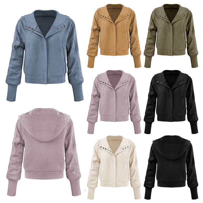 Jacket Splicing European And American Women's Hooded Lazy Style Zipper Hoodie Short Knitted Sweater Fashion Quality Classic
