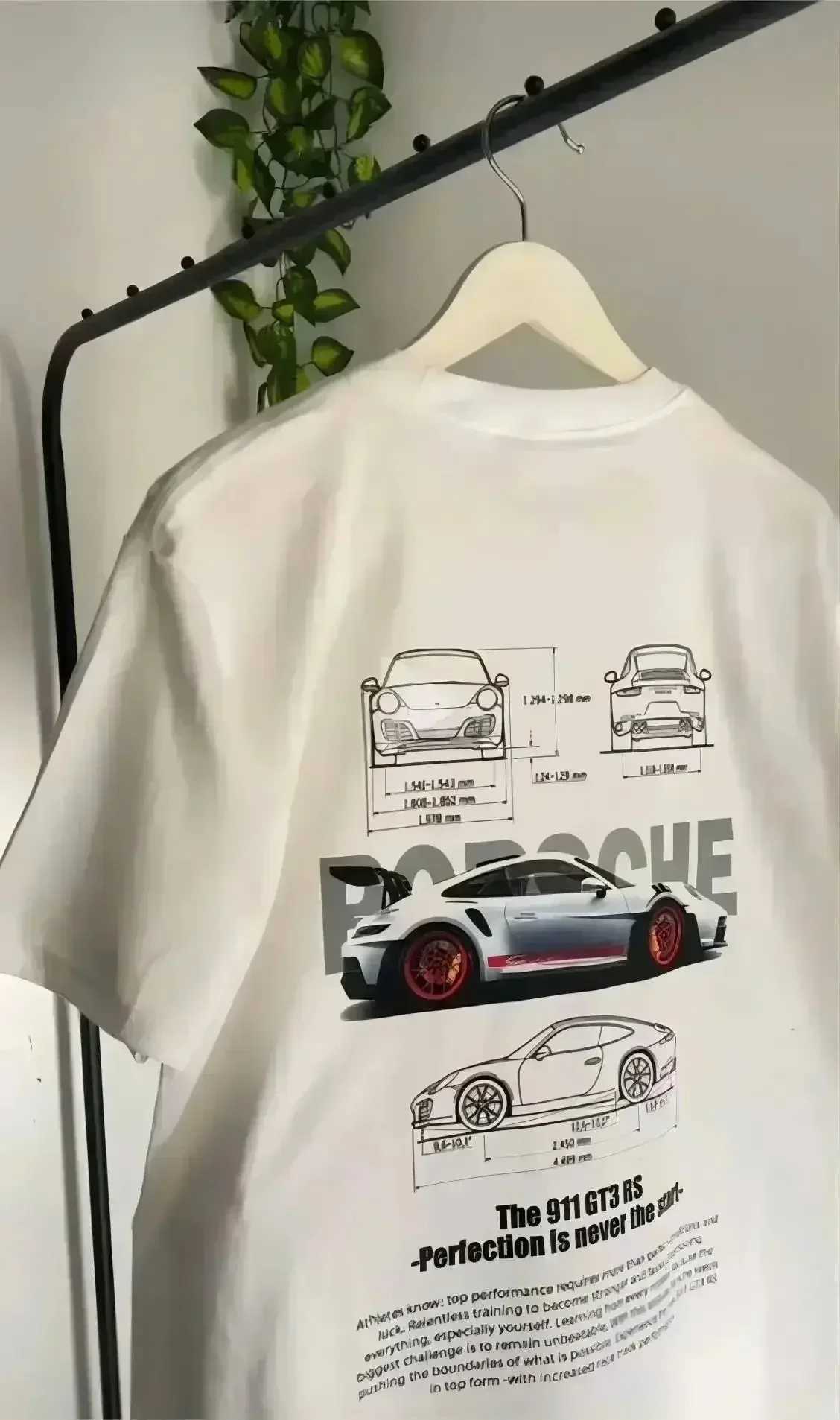 Womens Car Letter Print T-Shirt Perfection Is Never The End GT3-RS Print Cotton Shirt Casual 9 Oversized Tee Shirts W241216