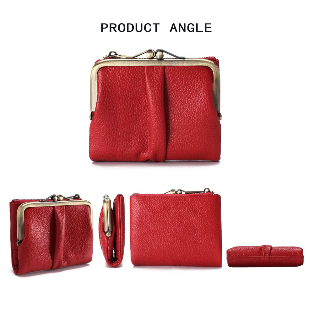 Annmouler Leather Wallet Short Leather Wallet Womens Coin Wallet Small Money Bag Womens Cow Pickup Bracket 241212