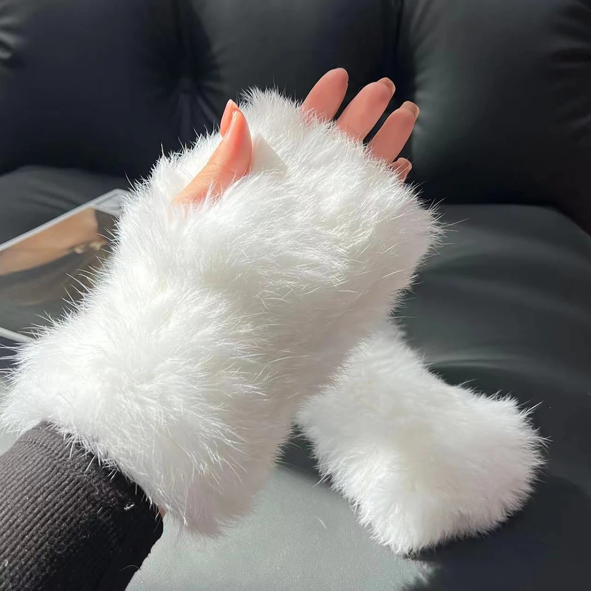 selling winter genuine fur golf womens outdoor warm 100 natural rabbit gloves knitted thick soft 241212