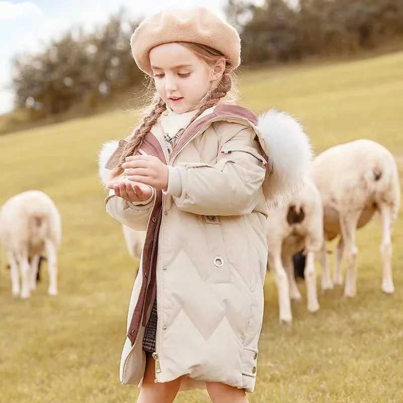 Girls 4-12 years old down padded jacket 2024 new winter medium long coat children foreign sle padded jacket winter outerwearXJ241214
