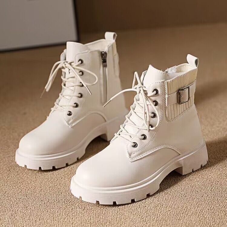 Popular Korean version thick soled and plush sock tube boots, short tube Martin boots, soft soled non slip cotton shoes, 2024 autumn/winter trendy lea