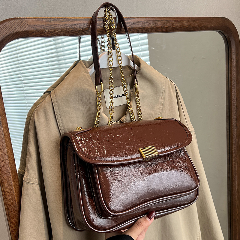 Women Shoulder NEW Popular Versatile Fashion Retro Chain Crossbody Small Square Bag Triple Black Coffee Brown Red Free shipping