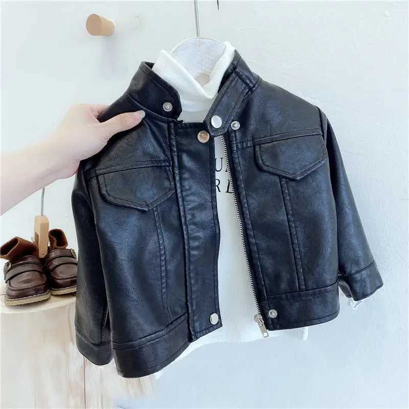 2024 Spring Girls Leather Jackets For 2-8 Years Children Classics Fly Coats Kids Clothing Baby Girls Fashion Pu Outerwear JacketXJ241214