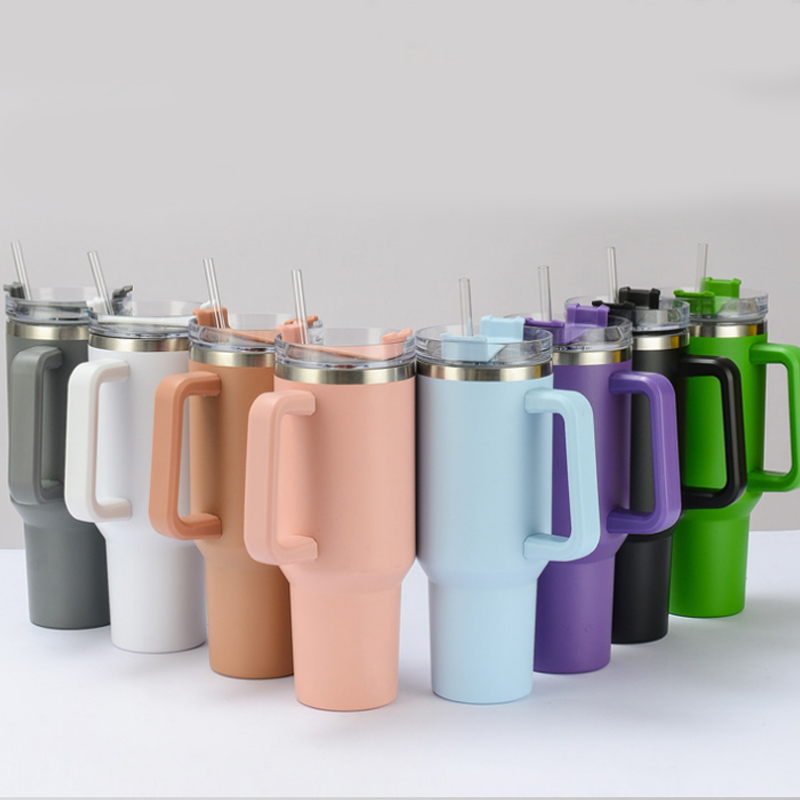 40oz Large Capacity Car Cup 304 Stainless Steel Handle Cup Insulated Ice Cream Cup Coffee Cup Outdoor With Straw Portable Thermos Cup Reusable Water C