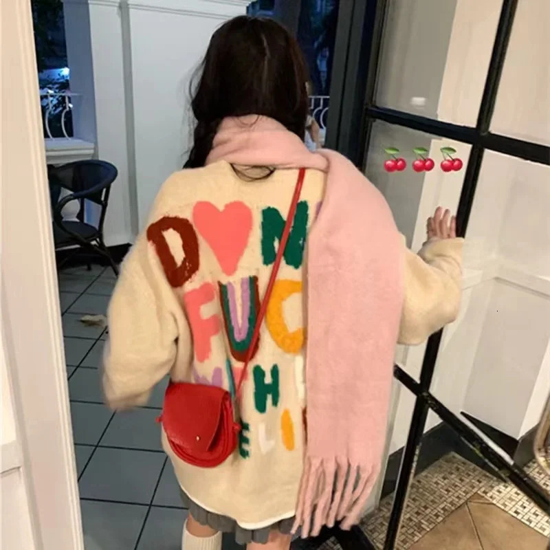 Sweater Women Fashion Letter Print Knitwear Jumper Thicked Casual Oversized Rops Mujer Korean Y2k Knit Pullovers 241216