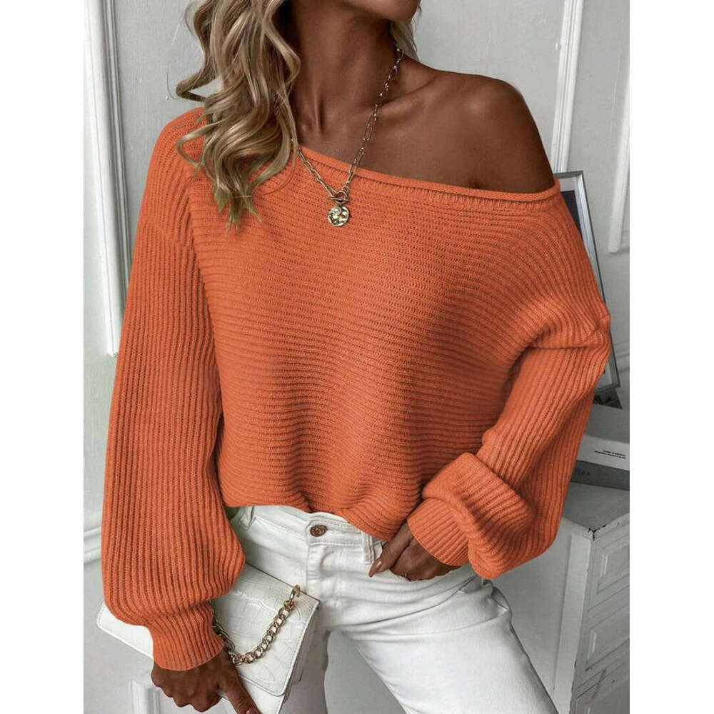 European American And Winter Knitwear Clothing, Autumn Women's Casual One Necked Off Shoulder Solid Color Versatile