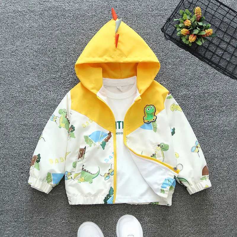Spring Baby Boys Dinosaur Hooded Jacket Toddler Kids Outerwear Casual Windbreaker Coats Children Clothing for 1-6YearsXJ241214
